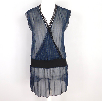 Ichi schwarz blau transparentes Kleid Größe Medium fallende Taille Wickeloptik
