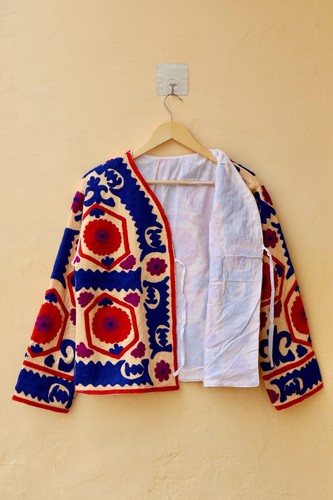 Vintage Suzani Embroidery Women's Jacket, Unique Boho Cotton Coat, Gift for her - Picture 10 of 10