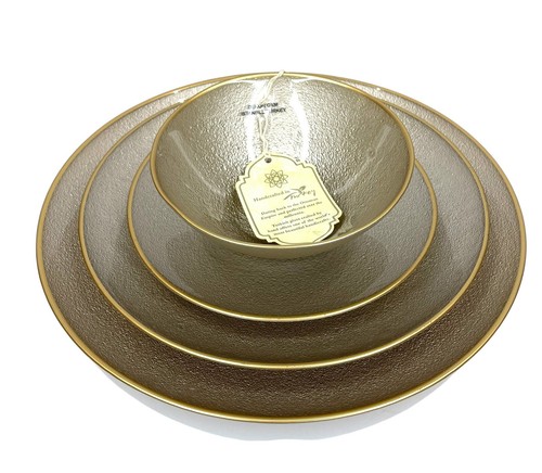 Turkish Glass 2 Entree Dinner Plates Set Platinum Gold - Gold Rim 11" NWT - Picture 4 of 10