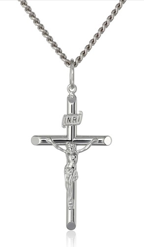 "Collar banderín crucifijo de plata esterlina para hombre con cadena de acero inoxidable 24"" EE. UU. - Imagen 1 de 8