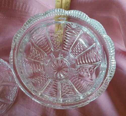 Crystal Glass Candy Dish with lid Oval on pedistal Thumbprint X design - Picture 7 of 9
