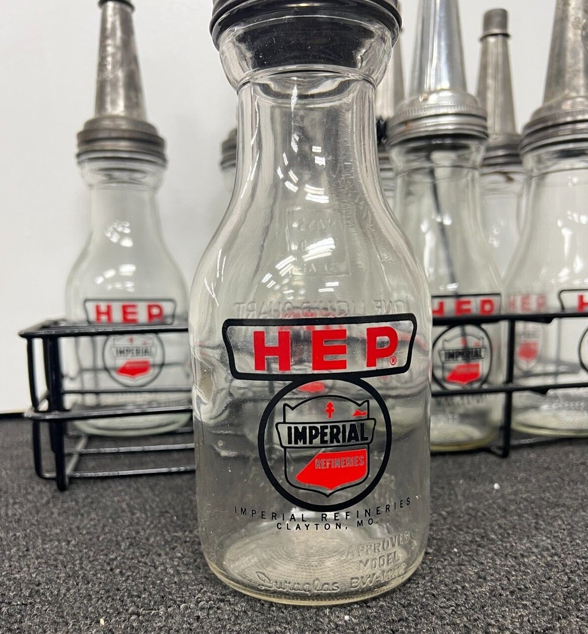 Vintage Imperial Motor Oil Glass Bottles & Carrier eBay