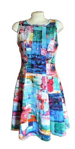 Karen Kane Dress~Sleeveless Art & Soul Full Spectrum~Fit & Flare Scuba~Size Med - Picture 5 of 6