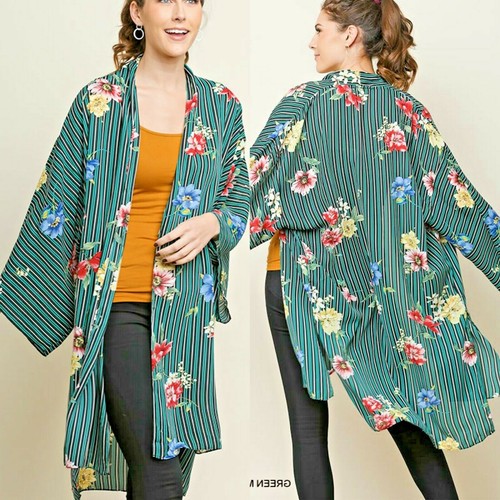 Umgee Top Size XL L Floral Drape Cardigan Fringe Shawl Womens Kimono Duster New - Picture 2 of 15