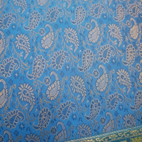 16X16 Inch Banarasi Turquoise Blue Zari Brocade Silk Paisley Cushion Covers - Picture 4 of 7