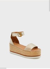 SEE BY CHLOE Lighy Gold Glyn Sandals Espadrilles Wedge Size 38