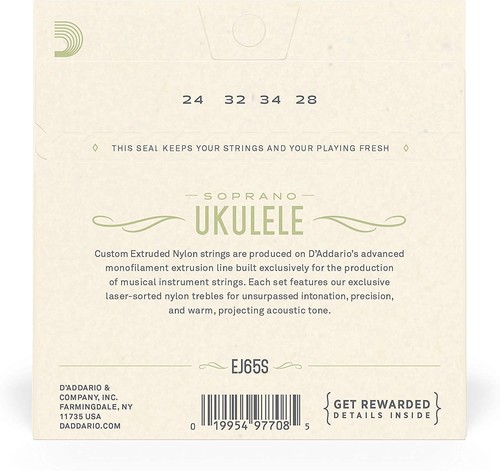 D'Addario EJ65S Pro-Arté Custom Extruded Nylon Ukulele Strings, Soprano - Picture 3 of 4