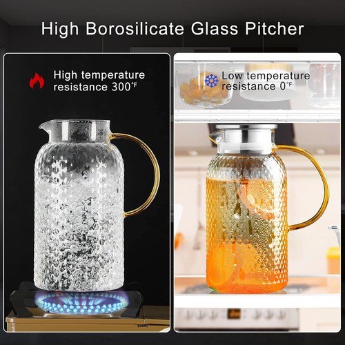 Glass Pitcher 64 Oz, High Borosilicate, Iced Tea Pitcher with Lid and Spout - Picture 4 of 8