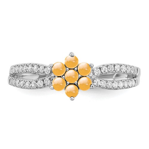 14K Solid White Gold Citrine Diamond Flower Ring - Picture 5 of 36