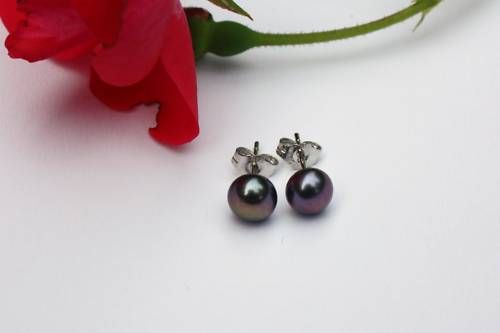 6 mm NOIR VRAI PERLES D'eau douce bijoux Boucles d'oreilles argent 925 - Photo 1/1