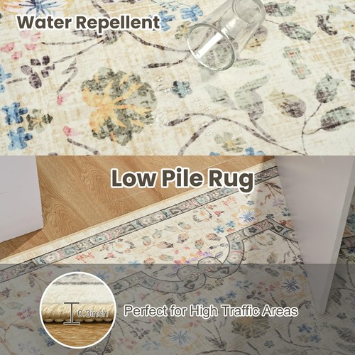 Beige Hallway Runner Rug 2x6,Vintage Machine Washable Kitchen Runner Area Rug... - Picture 4 of 6