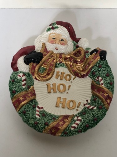 Fitz and Floyd Essential Santa Wreath Christmas Ho Ho Ho Cookie Canape Plate 8" - Picture 8 of 11
