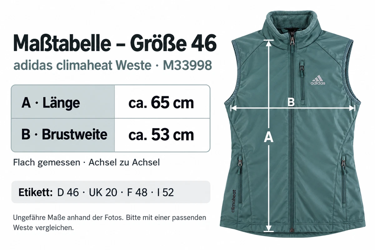 adidas Damen Weste climaheat Gr. 46 Grau Grün M33998 Langlauf Neu mit Etikett 