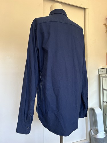 uniqlo Top Women Medium Navy 100% Cotton Shirt Buttons Up Long Sleeves - Picture 8 of 12