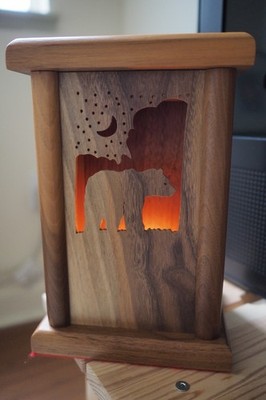 David's Wood Works Montana USA Handmade Cabin Lamp w/ Elk Deer Wolf Bear Inserts