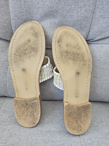 Jack Rogers Plaid Sandals. White Leather Flip Flops Preppy. Size 8M - Picture 2 of 3