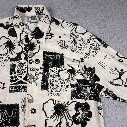 Duke Kahanamoku Hemd Herren Medium schwarz weiß Hawaii Aloha Surf Print Baumwolle - Bild 6 von 20