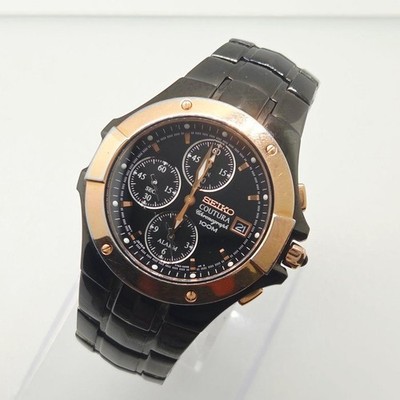 Seiko Coutura Chronograph 7T62-0FA0 Herrenuhr Schwarz Gold 100m Wasserdicht