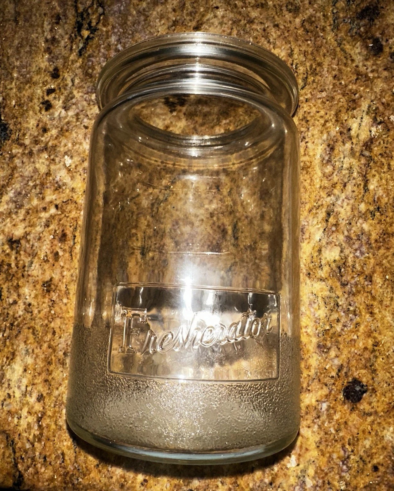 Vintage Fresherator Glass Jar- 7 1/4" Tall x 4 5/8” Wide
