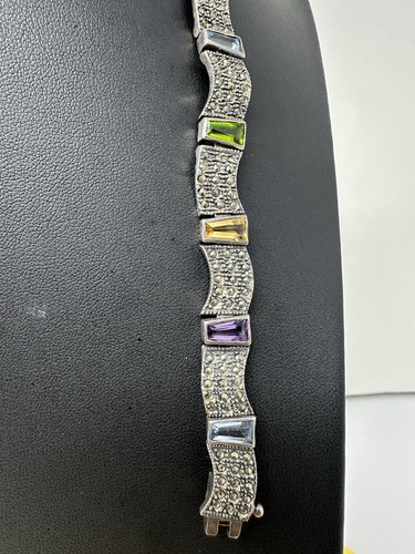 Sterling silver and Marcasite Amethyst Citrine Peridot  Topaz Choker 60g 18 In - Picture 13 of 14