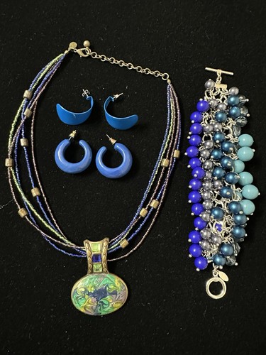 Vintage bis jetzt Chico’s Schmuck blau Faux Edelsteine Halskette Ohrringe Armband Set 7 Stck. - Bild 13 von 19