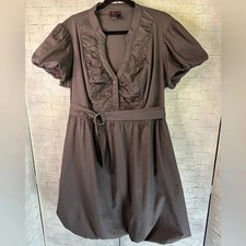 Torrid gathered ruffle bubble balloon sleeve dress gray fun feminine evening