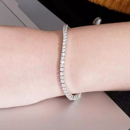 Brazalete de tenis de 7 pulgadas 6 quilates excelente corte redondo sólido oro blanco de 14 quilates para mujer - Imagen 2 de 2