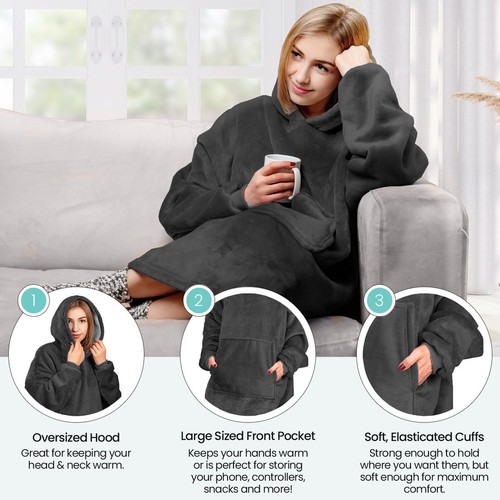 Sherpa Fleece Hoodie Blanket Hug Snug Extra Long Oversized Oodies Sweatshirt UK - Picture 12 of 86