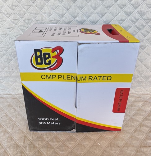 Be3 Cat6 Plenum CMP 1000ft 23AWG Bare Copper UTP 550MHz Ethernet Cable Yellow - 第 2/7 張圖片