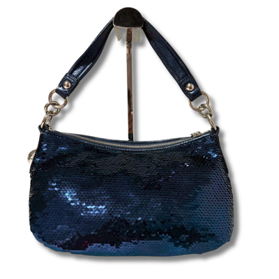 COACH Poppy Shoulder Bag Sequin Blue Handbag Tote 2WAY Vintage 17