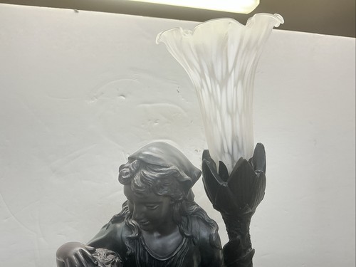 Vintage Mother And Son With Dog Figural Victorian Lamp 21”h Switch In Cord - Picture 5 of 12