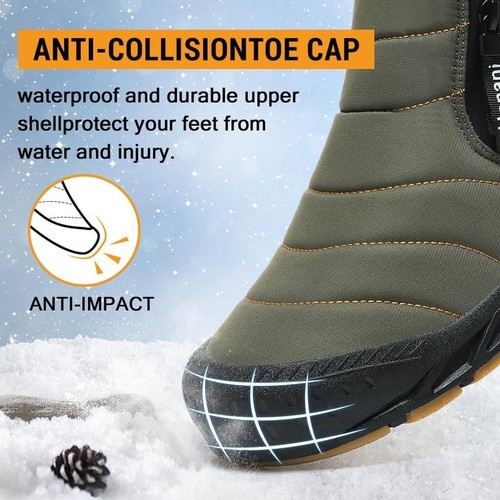 Snow Boots Mens Waterproof Winter Boots Fur Lined Warm Ankle Boots Zipper - Picture 5 of 7