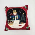 Holiday Pillow Handstitched Felt Snowman With a Gift Basket 15" square