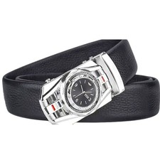 Elegant Fashion Men Belt Iron Silver Buckle PU Leather Black Length 50 in
