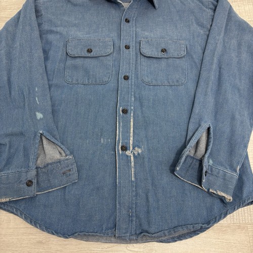Vintage 90s Five Brothers Solid Blue Distressed Long Sleeve Button Up Mens Large - Bild 2 von 15