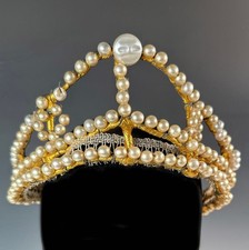 Antique French Diadem, Crown, Tiara 1, Huge Paste Pearl Gems, Made for Wedding