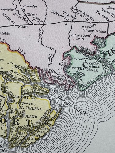 1898 Color Map SOUTH CAROLINA Rand McNally 28" x 21.5" Colored Counties - Picture 5 of 24