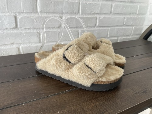 Papillio Birkenstock Arizona Teddy Ivory Cream Cozy Slip On Sandals Eu 39 US 8