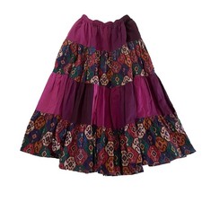 VTG Tiered Cotton M / L Maxi Skirt Boho Hippie Broomstick Pockets Festival Aztec