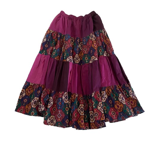 VTG Tiered Cotton M / L Maxi Skirt Boho Hippie Broomstick Pockets Festival Aztec - Picture 1 of 10