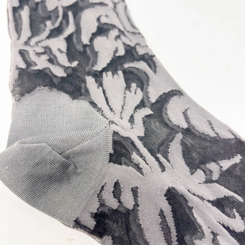 New OZONE Women’s Black Gray Sheer Mid Calf Socks FLORAL DAMASK GRAY Japan OS - Image 4 of 4