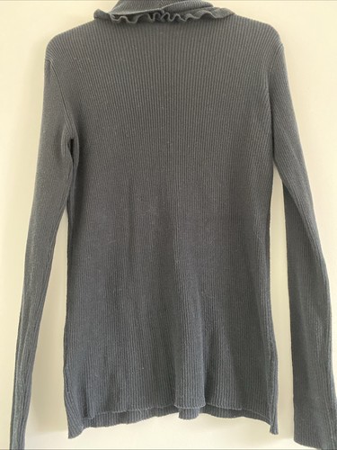 H&M Black Roll Neck Ribbed Top With Frilled Trim Size S Approx 10/12 - Picture 9 of 11