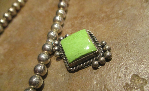 18" Vintage Navajo Sterling Silver Green Royston Turquoise Necklace / Earrings - Picture 13 of 14