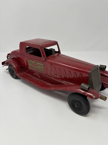 Girard Fire Chief Siren Coupe Wind-Up Toy Car Antique Original White Red - Picture 2 of 22