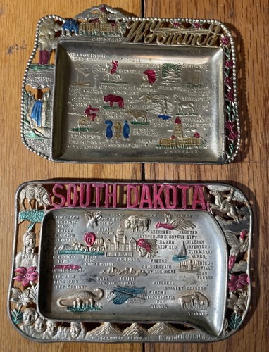 Vintage Lot Of 11 Tin Metal State Souvenir Ashtrays Japan 1950's & 60's - Picture 3 of 15