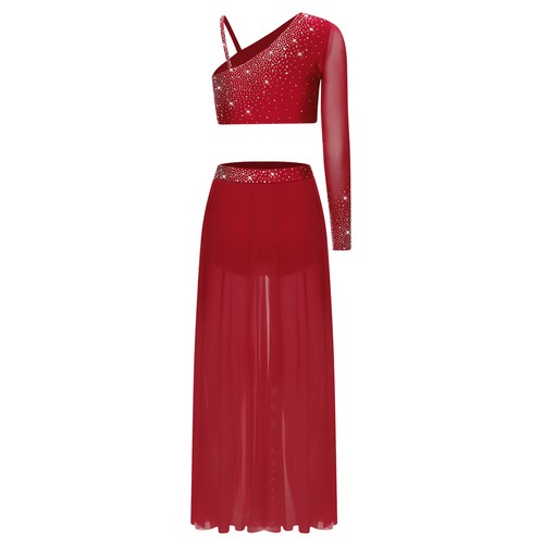 Womens Set Ballroom Outfit Performance Dancewear Competition Dress Costume Hem - Picture 65 of 73