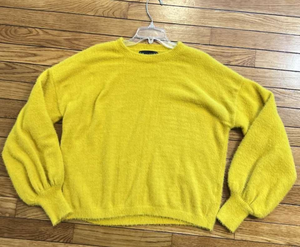 Suéter corto difuso Rachel Roy para mujer pequeño amarillo soleado Foto 4 de 4