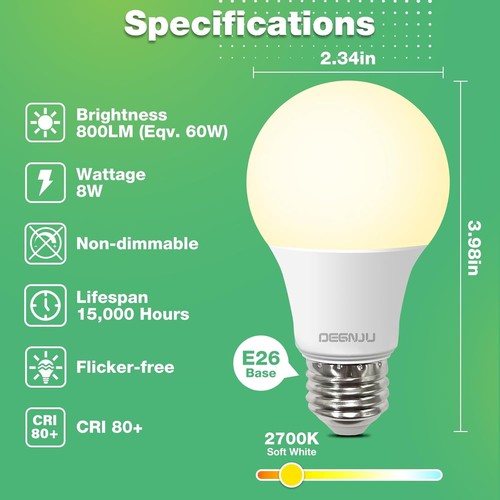 Energy Efficient 24-Pack LED Bulbs, 60W Equivalent, 2700K - Picture 4 of 10