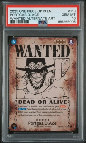 Ace Wanted Poster SP * ERROR* One Piece Trading Card Game OP13-119 PSA 10