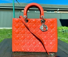 Authentic Christian Dior Lady Dior Orange Large Cannage Bag